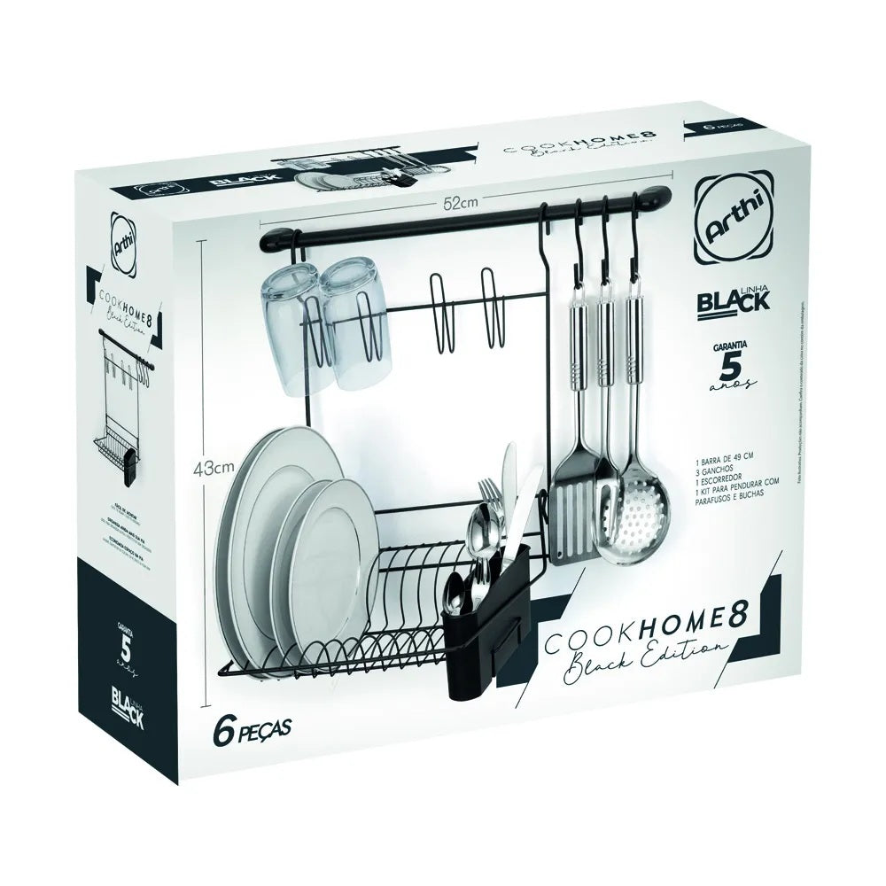 Escorredor de Pratos Suspenso Cook Home 8 PRETO