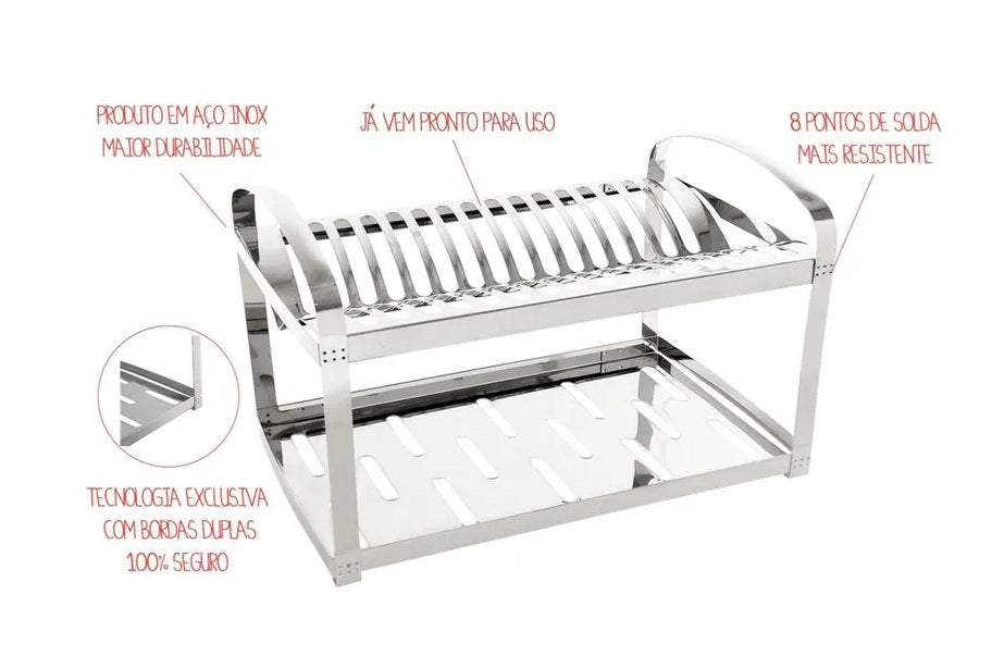 Escorredor de Louça Inox BRINOX 16 Pratos