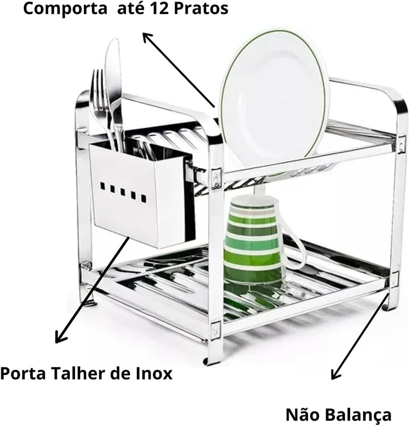 Escorredor de Louça Inox Mak Inox 12 Pratos