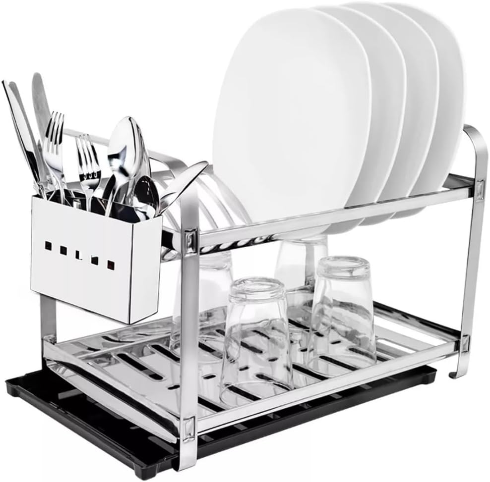 Escorredor Mak Inox Aço Inox 16 Pratos Porta Talheres Aço Inox