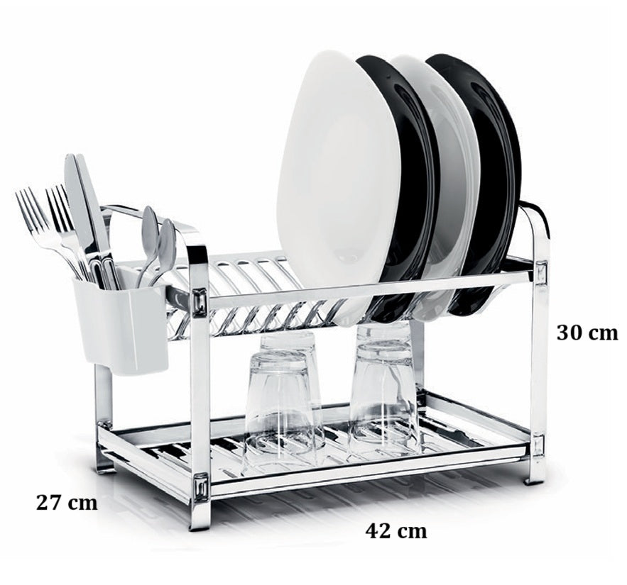 Escorredor Mak Inox Aço Inox 16 Pratos Porta Talheres Aço Inox